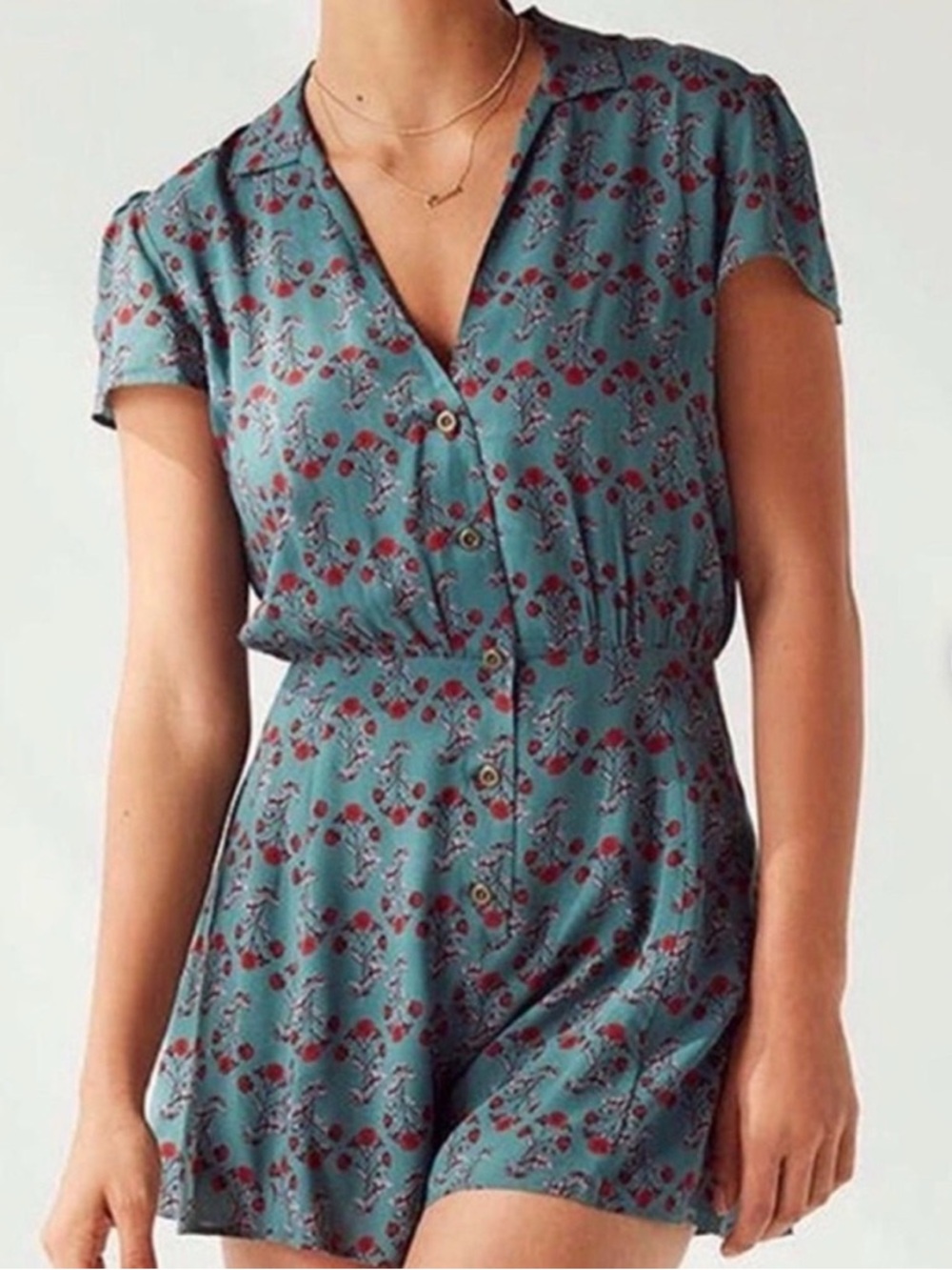 Urban Outfitters Teal Floral Romper Size M